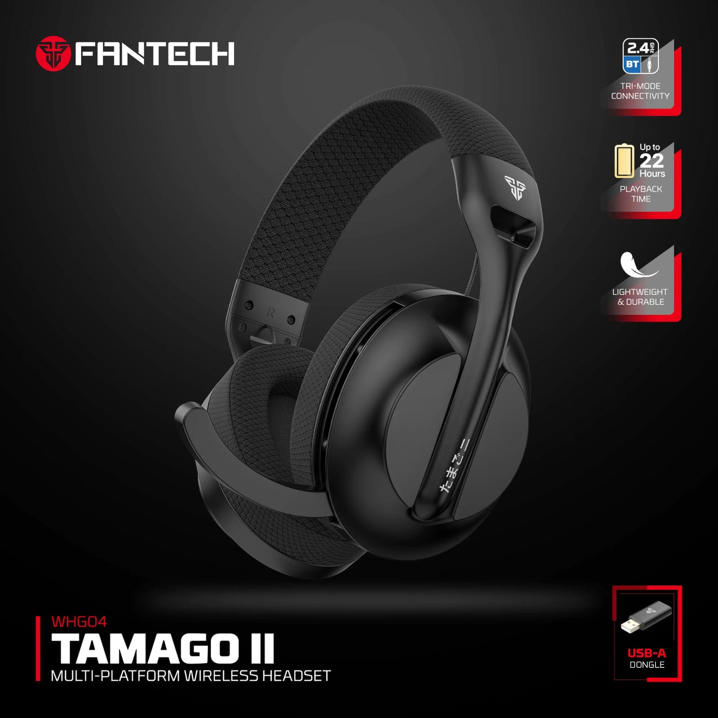 FANTECH TAMAGO II WHG04 Wired and Wireless Headset 40MM Big Driver 22 Hours Usage Time Headphones with Microphone ENC Headset
