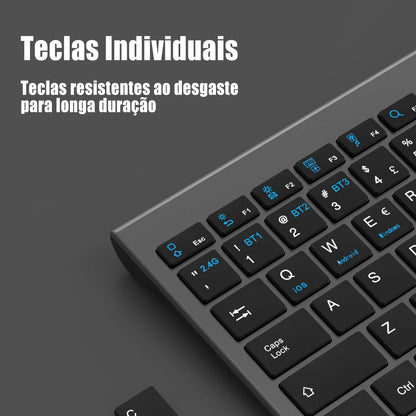 Kit de teclado e mouse sem fio Bluetooth e 2.4G, recarregável