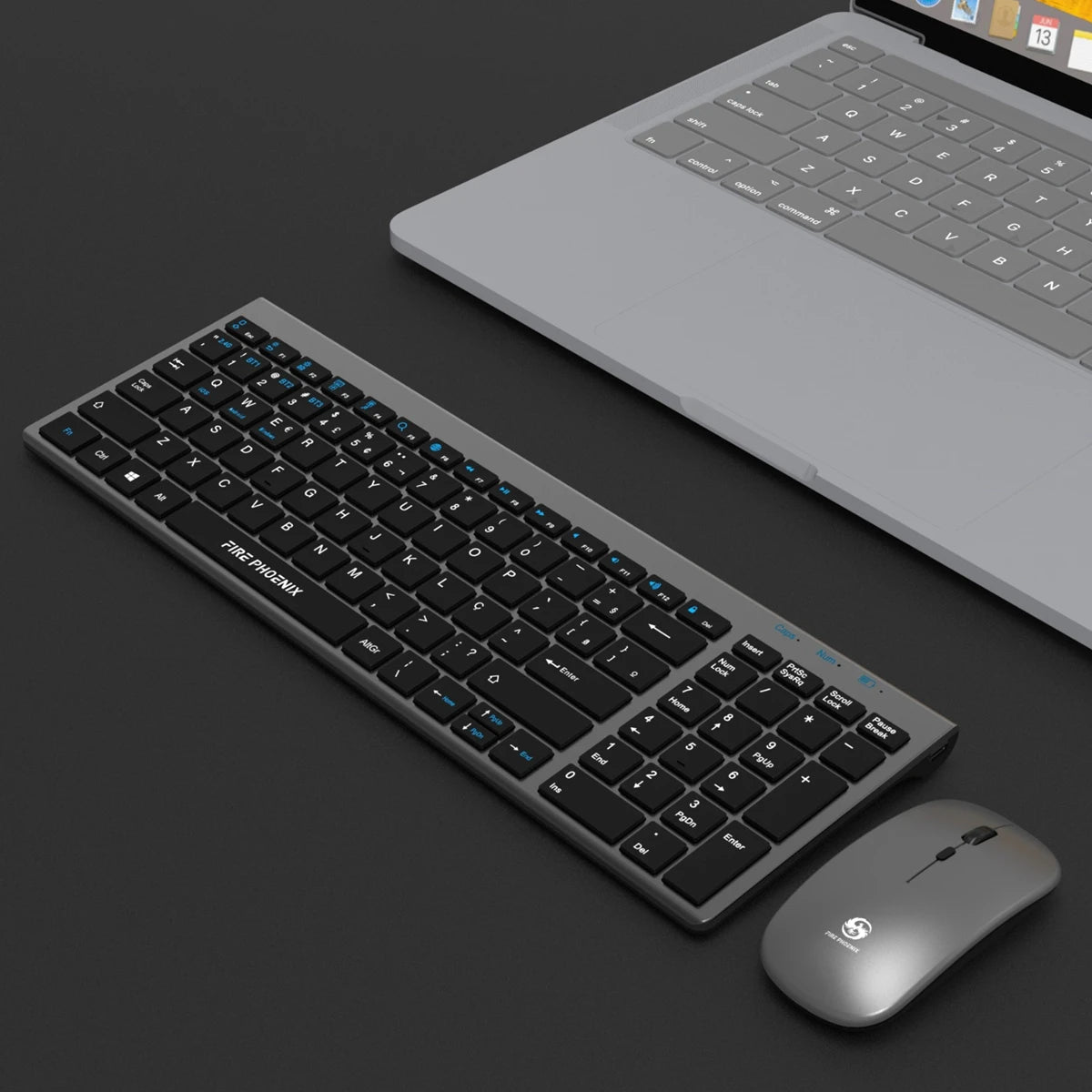 Kit de teclado e mouse sem fio Bluetooth e 2.4G, recarregável