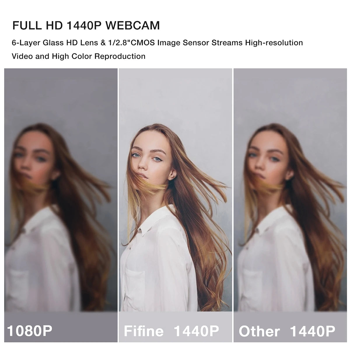 Webcam FIFINE Full HD 1440p para PC com microfone e tripé