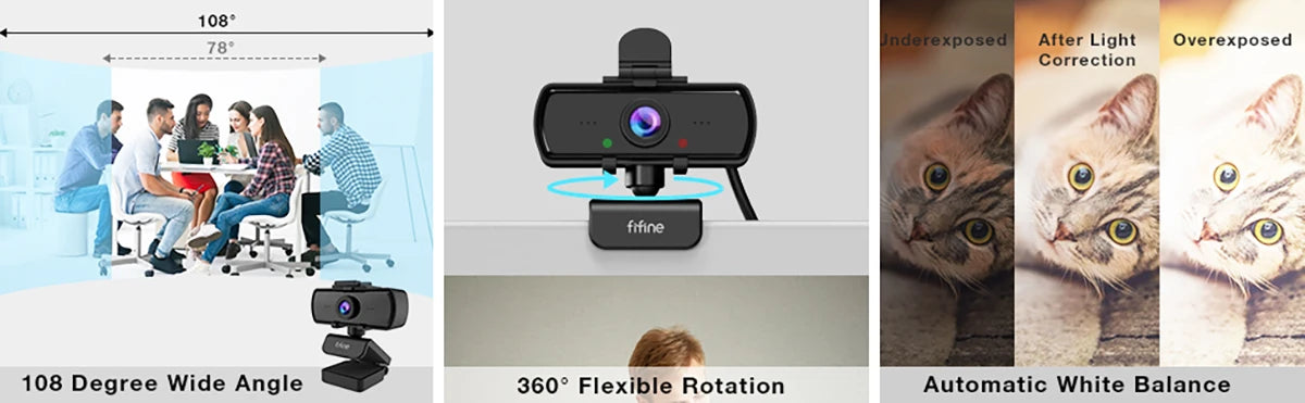 Webcam FIFINE Full HD 1440p para PC com microfone e tripé