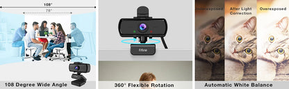 Webcam FIFINE Full HD 1440p para PC com microfone e tripé
