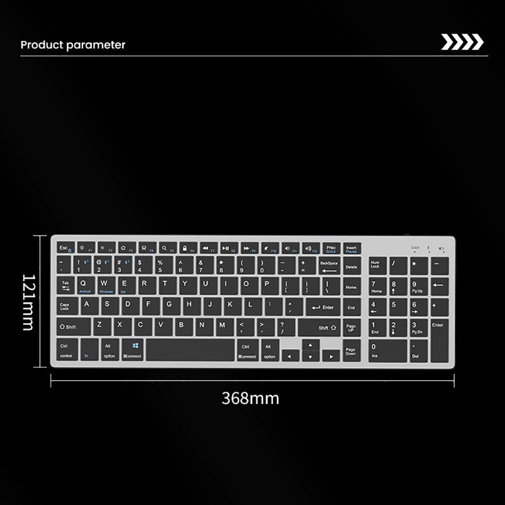 Teclado sem fio, 2.4G e Bluetooth 5.0