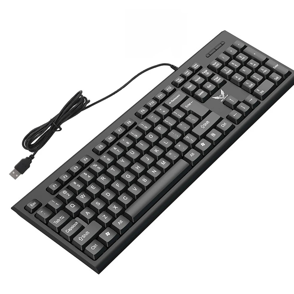 Teclado USB com fio, 104 teclas,  com membrana.
