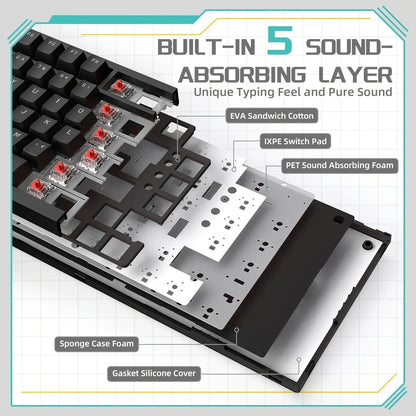 Teclado mecânico com fio AJAZZ AK820 com botões de volume rotativos e teclas hot-swappable para uso em escritório e casa.