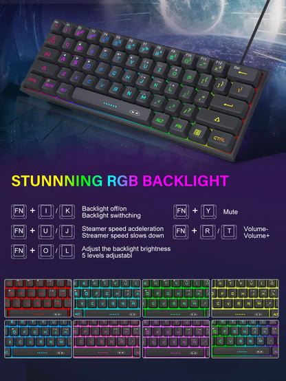 Teclado MageGee 60% RGB – Compacto e Confortável para Trabalho e Setup Gamer