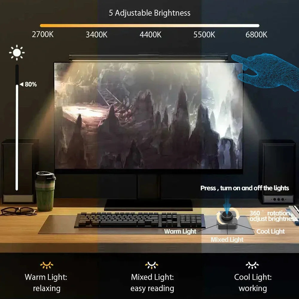 Luminária LED RGB para Monitor 44cm – Iluminação Confortável para Estudo, Trabalho e Games