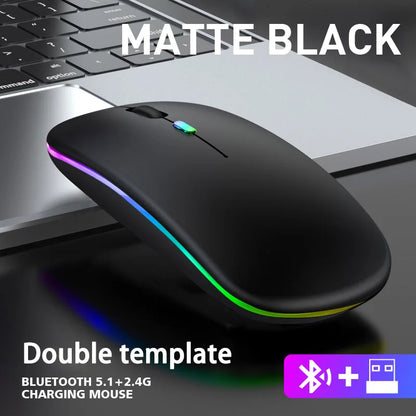 Mouse sem fio Bluetooth 2.4GHz recarregável, para PC e laptops