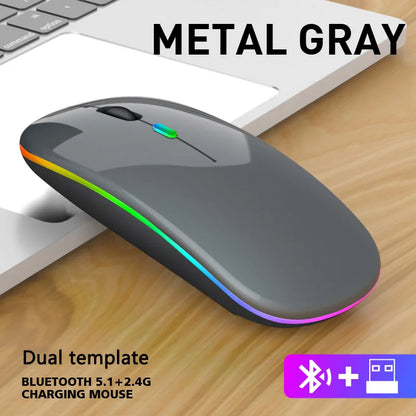 Mouse sem fio Bluetooth 2.4GHz recarregável, para PC e laptops