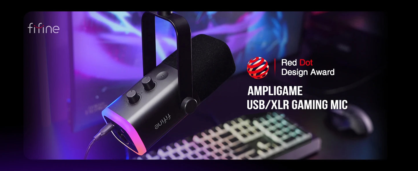 Microfone dinâmico FIFINE USB/XLR (AmpliGame-AM8).