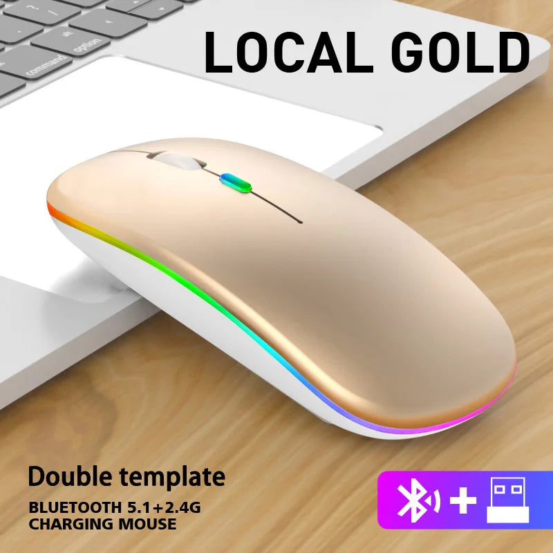 Mouse sem fio Bluetooth 2.4GHz recarregável, para PC e laptops