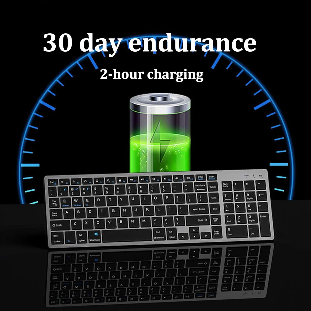Teclado sem fio, 2.4G e Bluetooth 5.0
