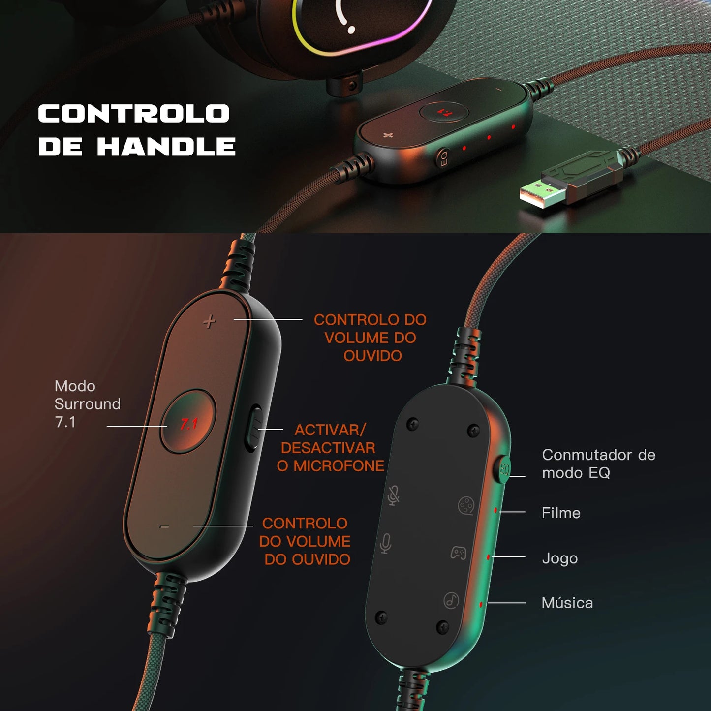 Headset Gamer Fifine H6 RGB 7.1 com Microfone – Áudio Imersivo para PC, PS4 e PS5
