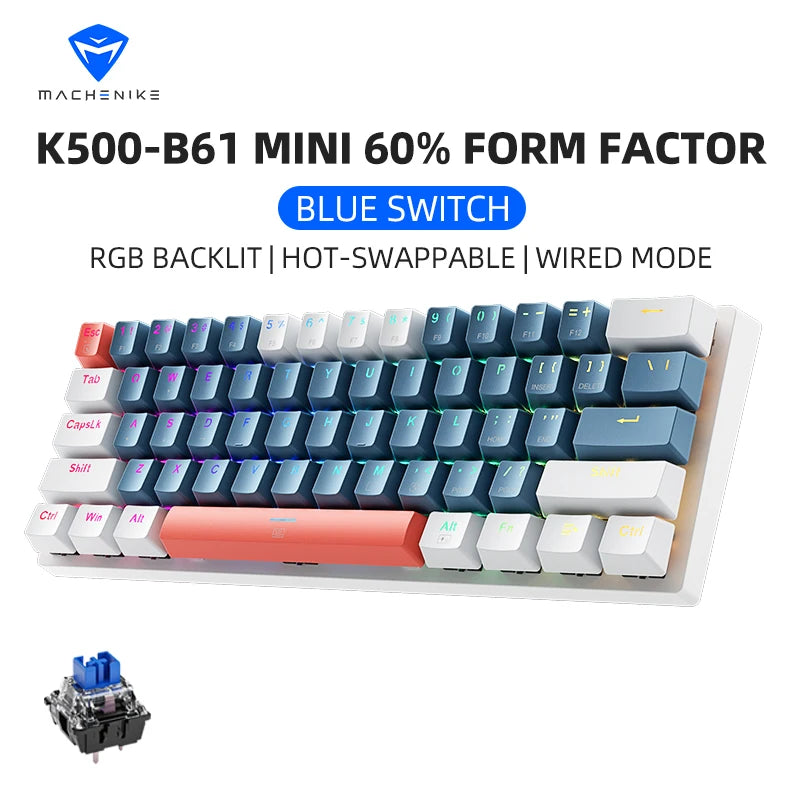 Teclado Mecânico Machenike K500-B61 60% – RGB e Switches Hot-Swap para Setup Gamer