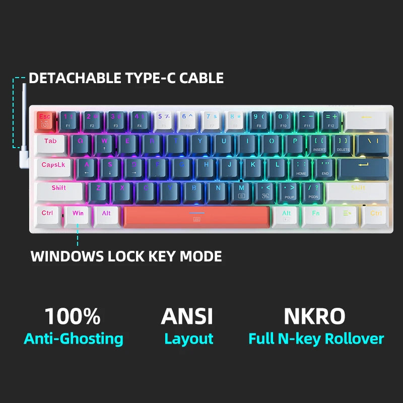 Teclado Mecânico Machenike K500-B61 60% – RGB e Switches Hot-Swap para Setup Gamer