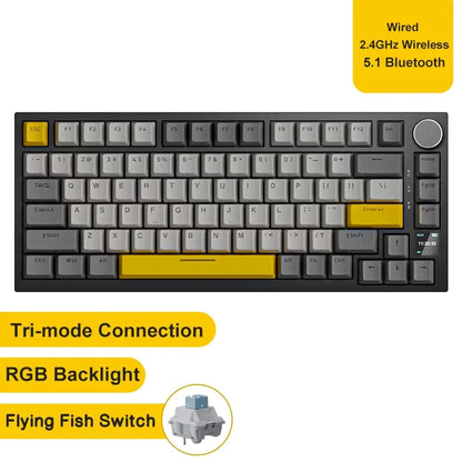 Teclado mecânico com fio AJAZZ AK820 com botões de volume rotativos e teclas hot-swappable para uso em escritório e casa.