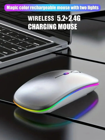 Mouse sem fio Bluetooth 2.4GHz recarregável, para PC e laptops
