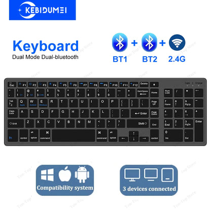 Teclado sem fio, 2.4G e Bluetooth 5.0