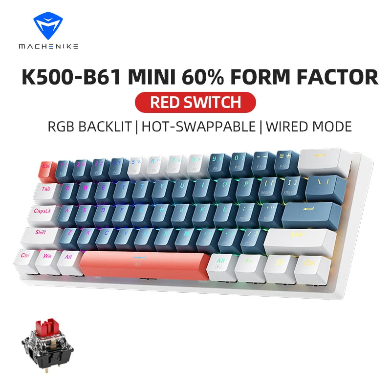Teclado Mecânico Machenike K500-B61 60% – RGB e Switches Hot-Swap para Setup Gamer