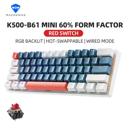 Teclado Mecânico Machenike K500-B61 60% – RGB e Switches Hot-Swap para Setup Gamer