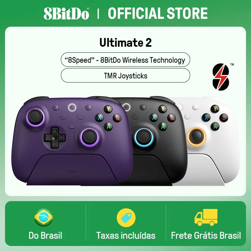 Controle 8BitDo Ultimate 2 Sem Fio – Alta Precisão com Joysticks TMR para PC e Android