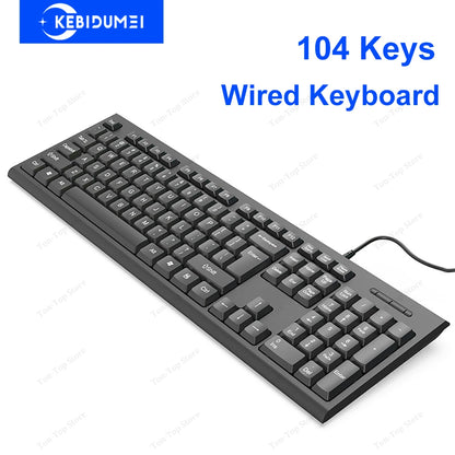 Teclado USB com fio, 104 teclas,  com membrana.