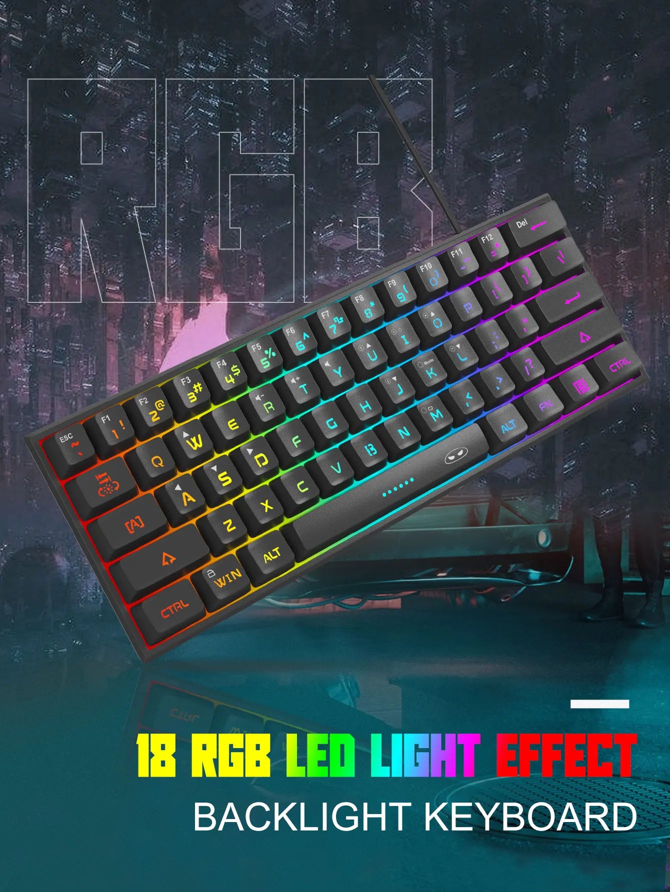 Teclado MageGee 60% RGB – Compacto e Confortável para Trabalho e Setup Gamer
