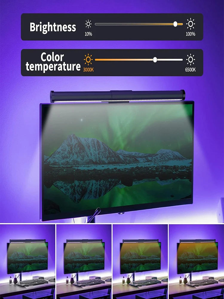 Luminária LED RGB para Monitor 44cm – Iluminação Confortável para Estudo, Trabalho e Games