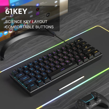 Teclado MageGee 60% RGB – Compacto e Confortável para Trabalho e Setup Gamer