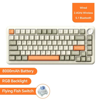 Teclado mecânico com fio AJAZZ AK820 com botões de volume rotativos e teclas hot-swappable para uso em escritório e casa.