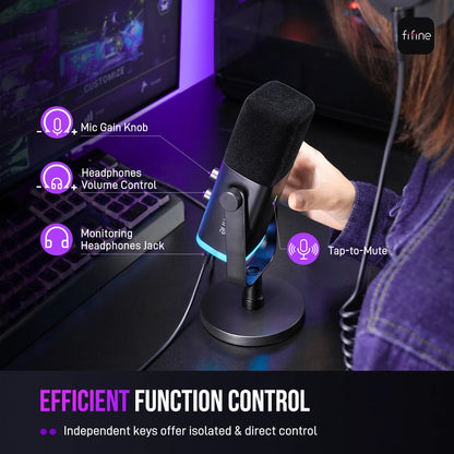 Microfone dinâmico FIFINE USB/XLR (AmpliGame-AM8).