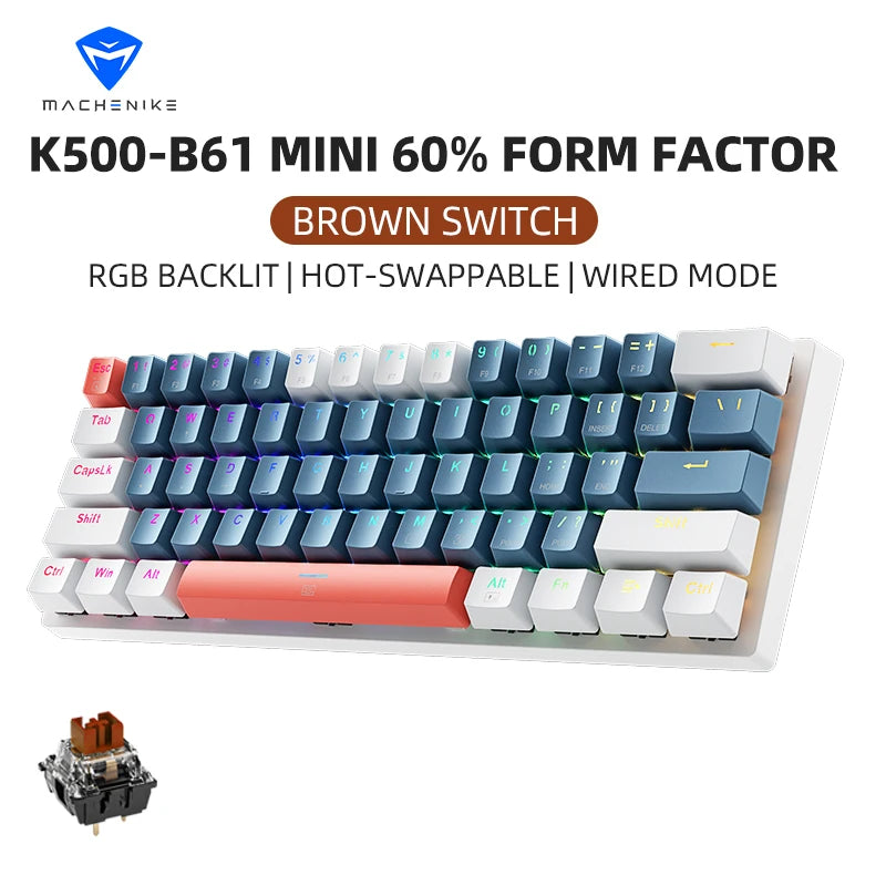 Teclado Mecânico Machenike K500-B61 60% – RGB e Switches Hot-Swap para Setup Gamer