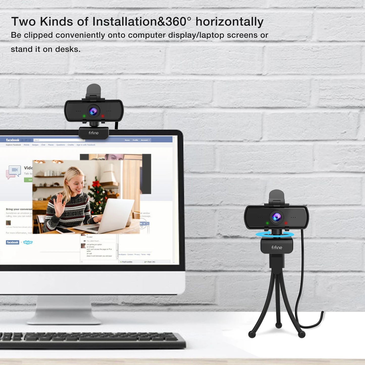 Webcam FIFINE Full HD 1440p para PC com microfone e tripé