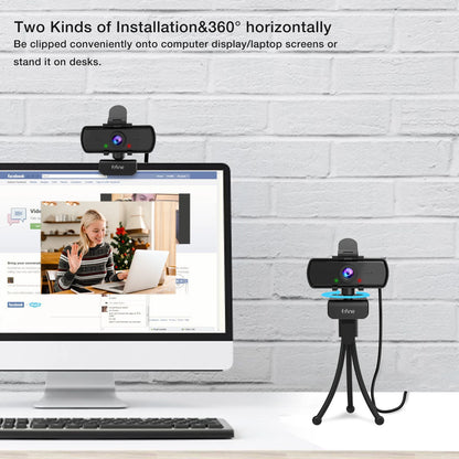 Webcam FIFINE Full HD 1440p para PC com microfone e tripé