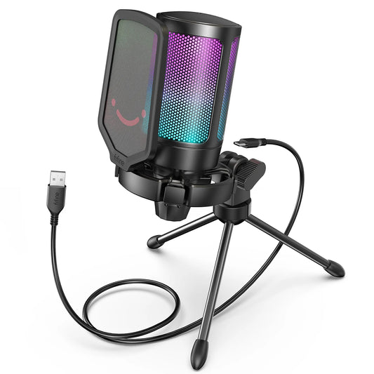 Microfone condensador USB FIFINE para jogos, compatível com PC, PS4, PS5 e MAC