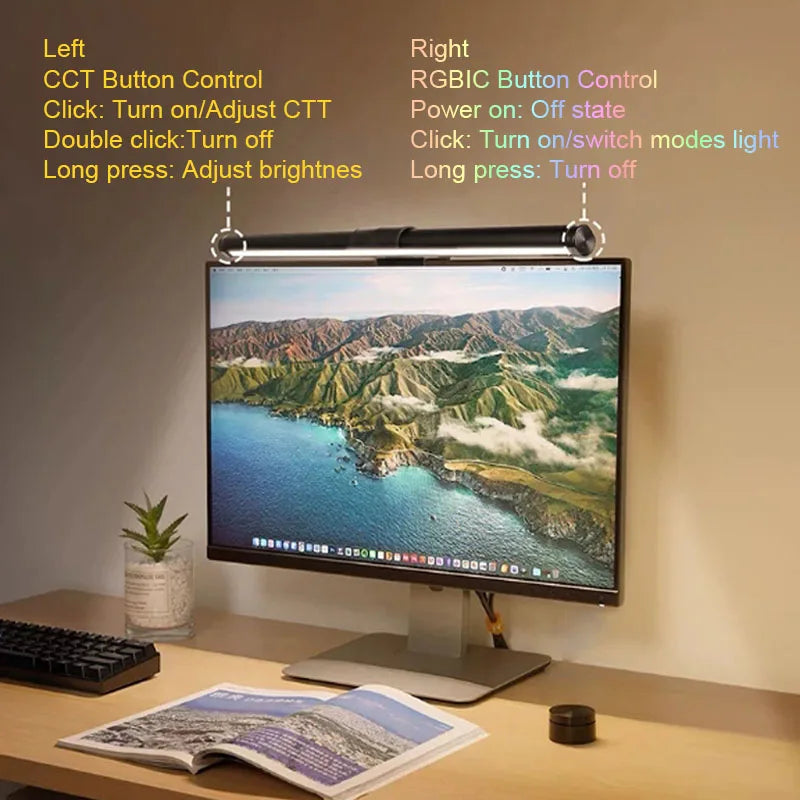 Luminária LED RGB para Monitor 44cm – Iluminação Confortável para Estudo, Trabalho e Games