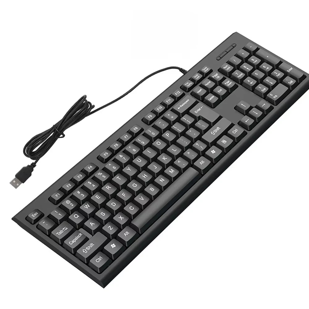 Teclado USB com fio, 104 teclas,  com membrana.