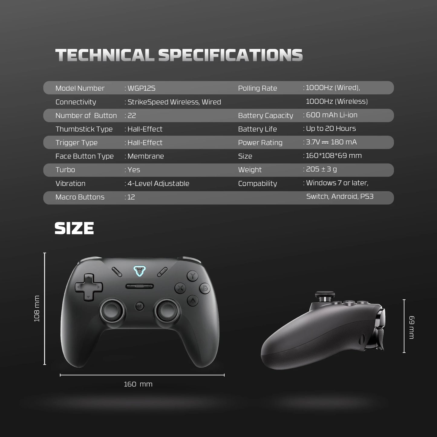 Controle Gamer Sem Fio FANTECH REVOLVER III WGP12S — Hall Effect, Giroscópio, 1000Hz — PS4 e PC