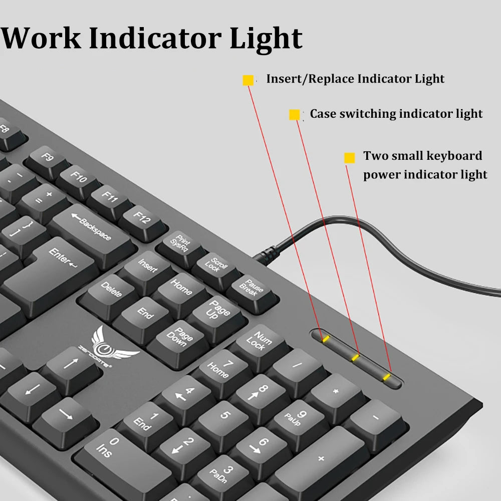 Teclado USB com fio, 104 teclas,  com membrana.