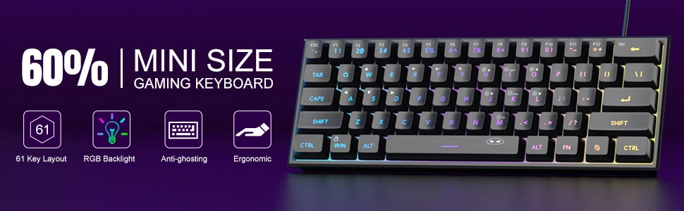 Teclado MageGee 60% RGB – Compacto e Confortável para Trabalho e Setup Gamer