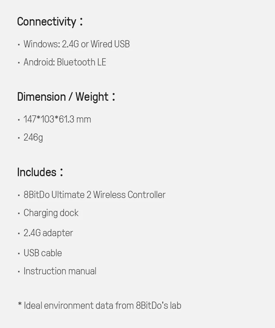 Controle 8BitDo Ultimate 2 Sem Fio – Alta Precisão com Joysticks TMR para PC e Android