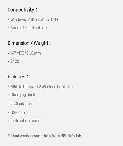 Controle 8BitDo Ultimate 2 Sem Fio – Alta Precisão com Joysticks TMR para PC e Android