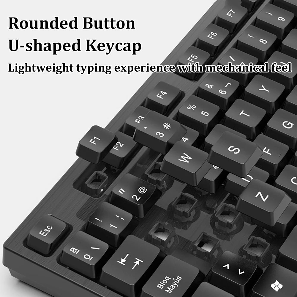 Teclado USB com fio, 104 teclas,  com membrana.
