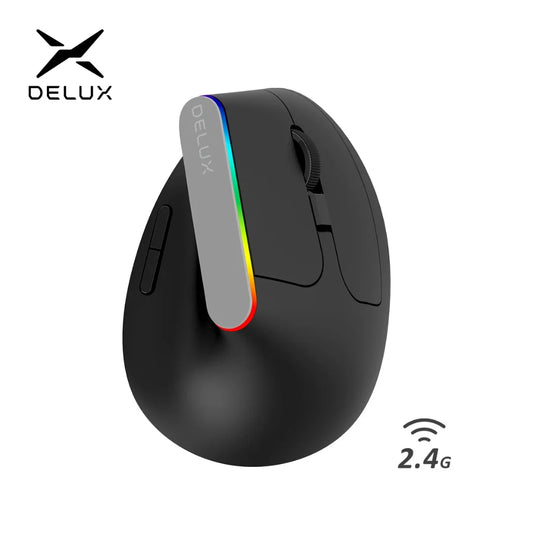 Mouse Gamer Sem Fio Delux M618C, Silencioso, Ergonômico, Vertical, 1600 DPI, Óptico, para PC e Laptop.