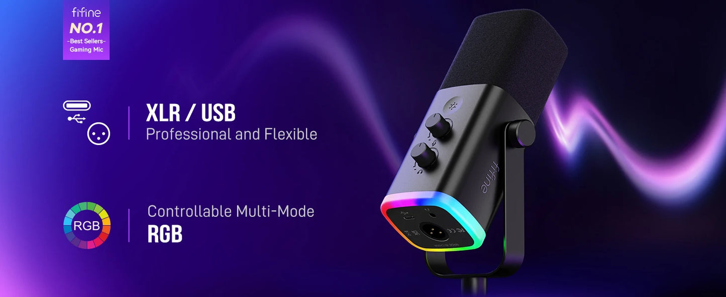 Microfone dinâmico FIFINE USB/XLR (AmpliGame-AM8).