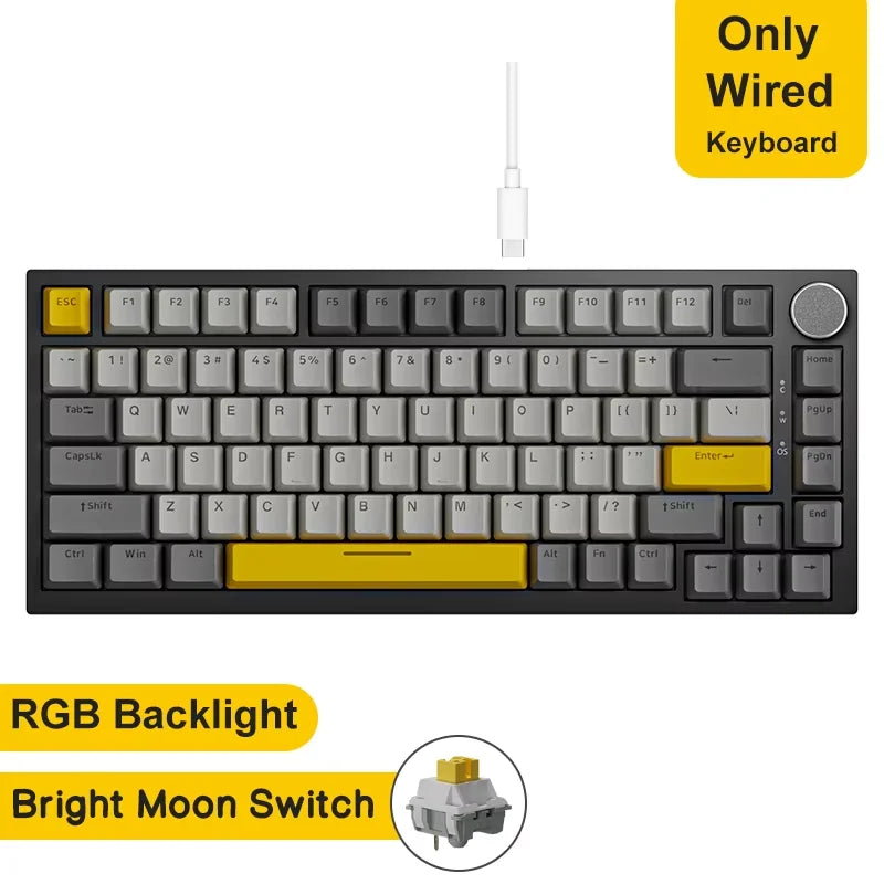 Teclado mecânico com fio AJAZZ AK820 com botões de volume rotativos e teclas hot-swappable para uso em escritório e casa.