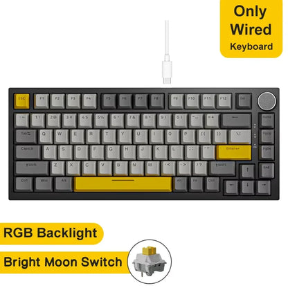 Teclado mecânico com fio AJAZZ AK820 com botões de volume rotativos e teclas hot-swappable para uso em escritório e casa.