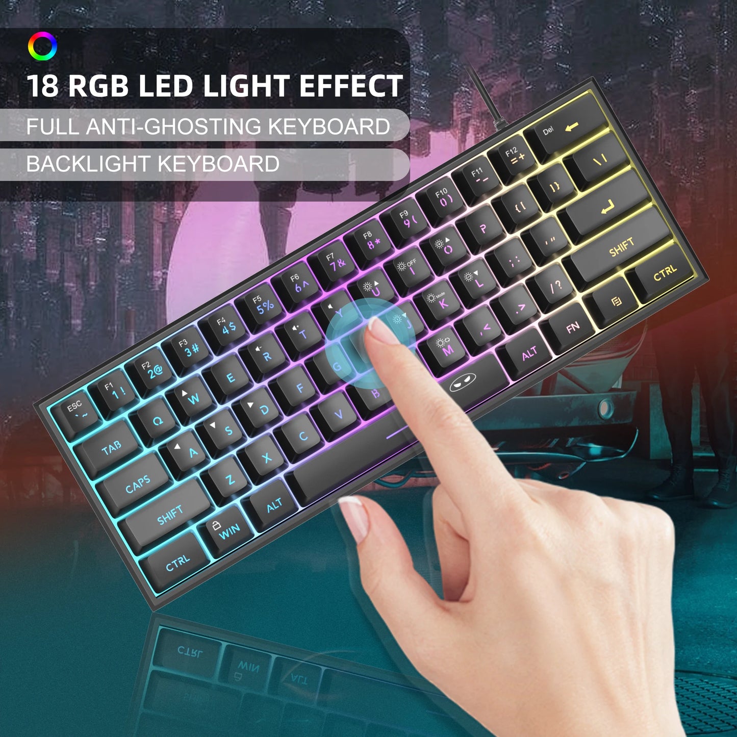 Teclado MageGee 60% RGB – Compacto e Confortável para Trabalho e Setup Gamer
