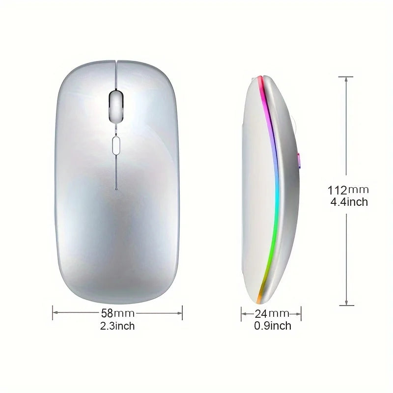 Mouse sem fio Bluetooth 2.4GHz recarregável, para PC e laptops