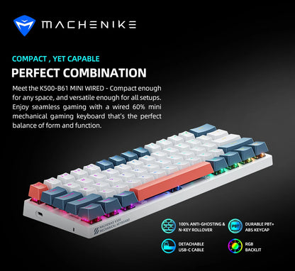 Teclado Mecânico Machenike K500-B61 60% – RGB e Switches Hot-Swap para Setup Gamer